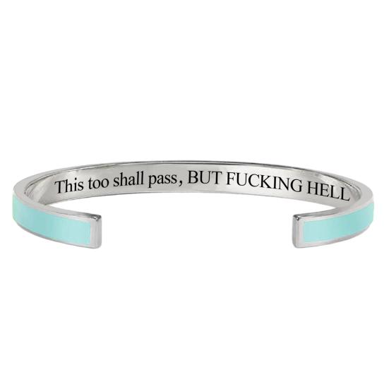 Yousheng This Too Shall Pass Mantra Cuff Bracelet, Adjustable Engraved Motivational Bangle Bracelet, Hidden Information Inspirational