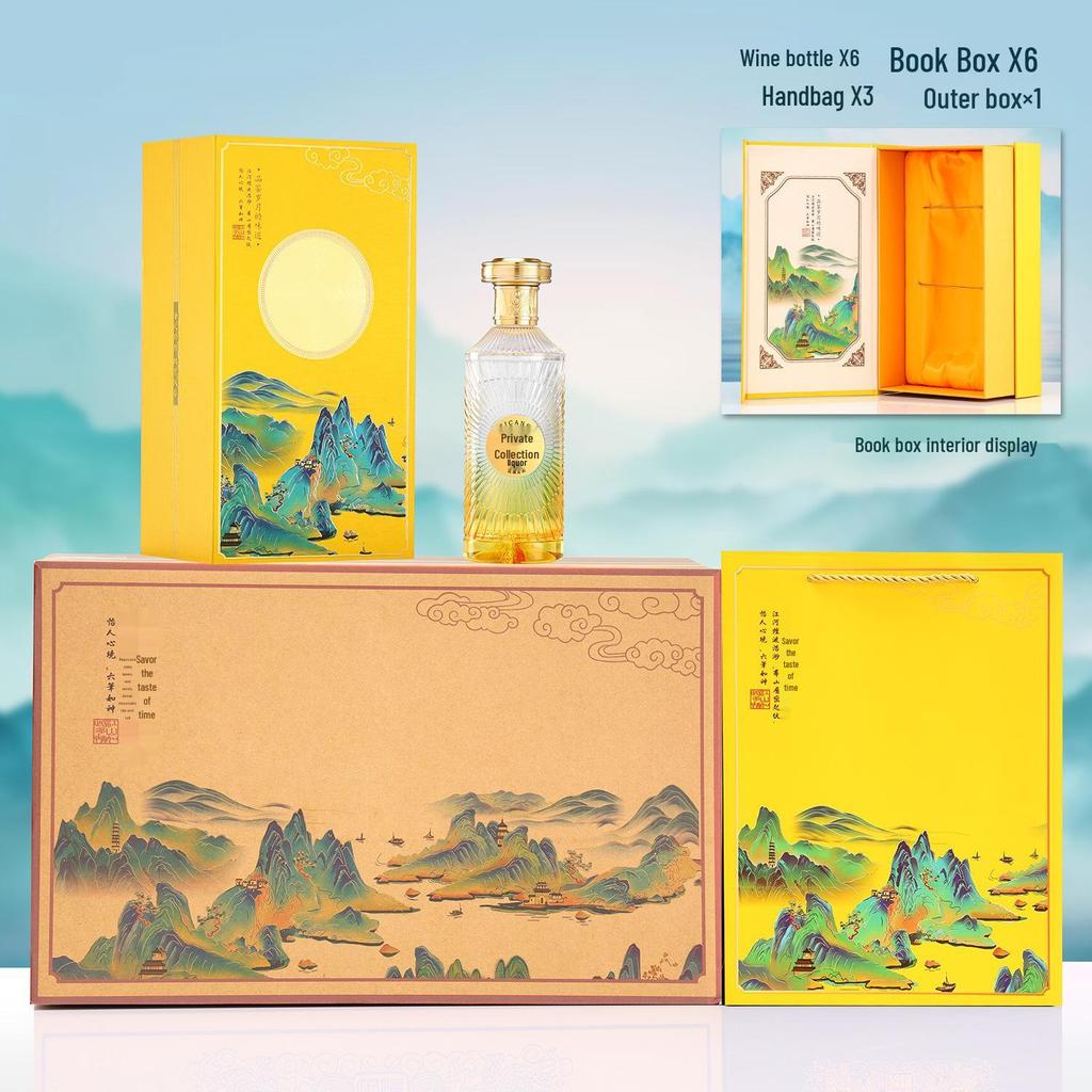 Gradient Baijiu Glass Bottle: 500ml Leak-Proof, Sealed Collectible Wine Container with Gift Box Packaging (Empty).