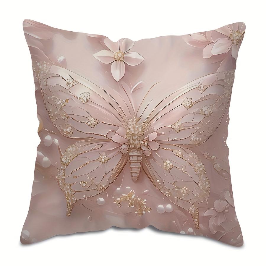 Pink Butterfly Pearl Throw Pillow Cover Zippered Single Side Pattern Pillowcases Sofa Car Decoration Elegant Floral Aesthetic