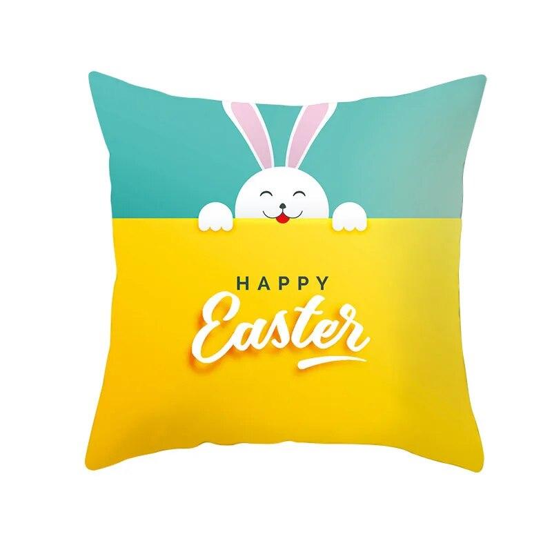 Dekorativer Kissenbezug mit Ostern-Motiv, Cartoon-Häschen-Ei-Druck, Pfirsichhaut-Kissenbezug, Sofakissenbezug, Schlafzimmerzimmer, Heimdekoration