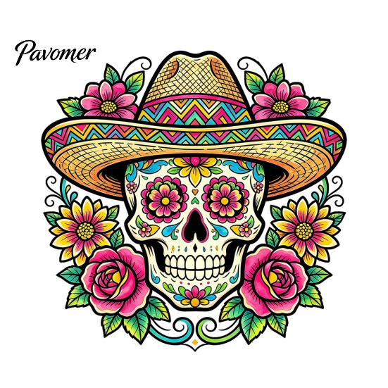 Removable PVC Holiday Murals Flower Skull Wall Sticker, Day of The Dead Decorative Customizable Vinyl Graphics Decals, Waterproof Stickers for Windows