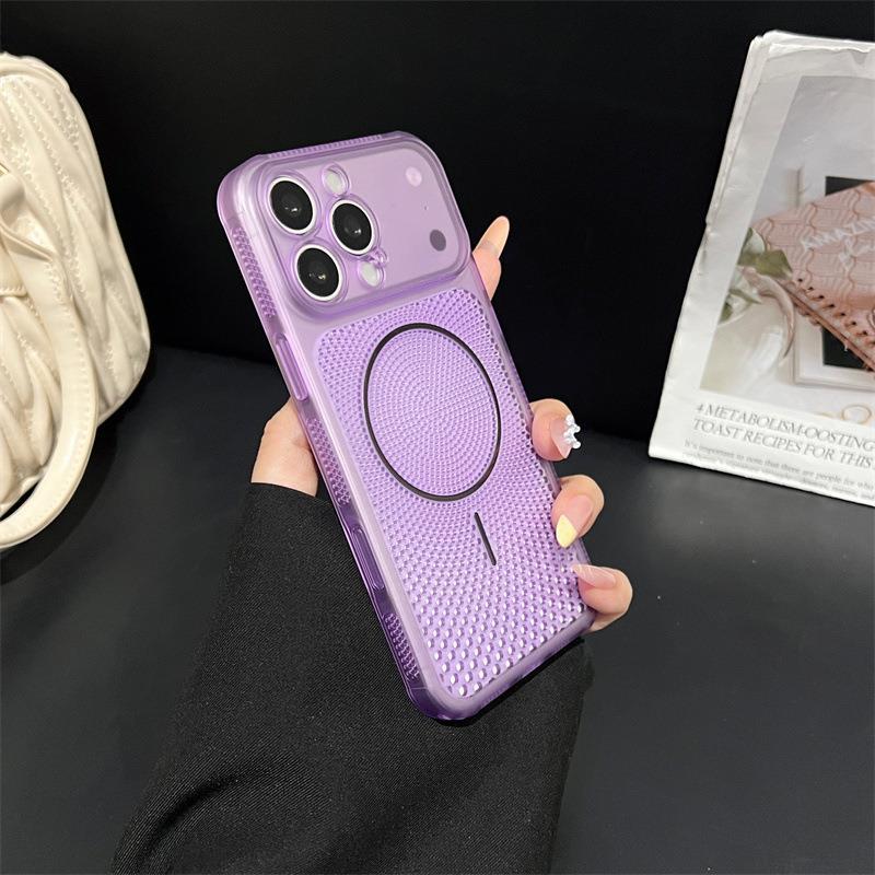 Ice crystal hollow thin ring magnetic attraction is suitable for iPhone17promax all-inclusive mobile phone case heat dissipation solid color Apple 16