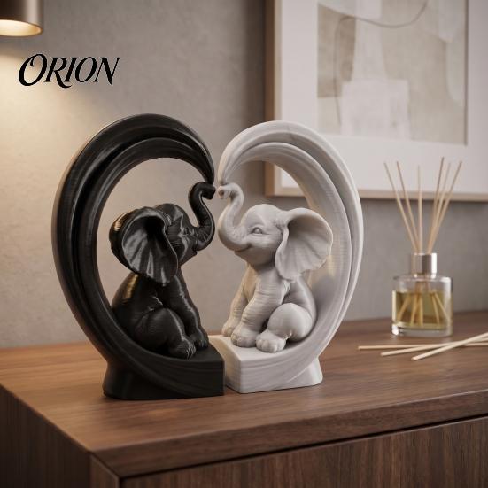 Decorative Figures for Entryway Table 2Pcs 3D Printed Baby Elephant Ornaments, Romantic Heart Shaped Figurines, Modern Handmade Look Home Accents