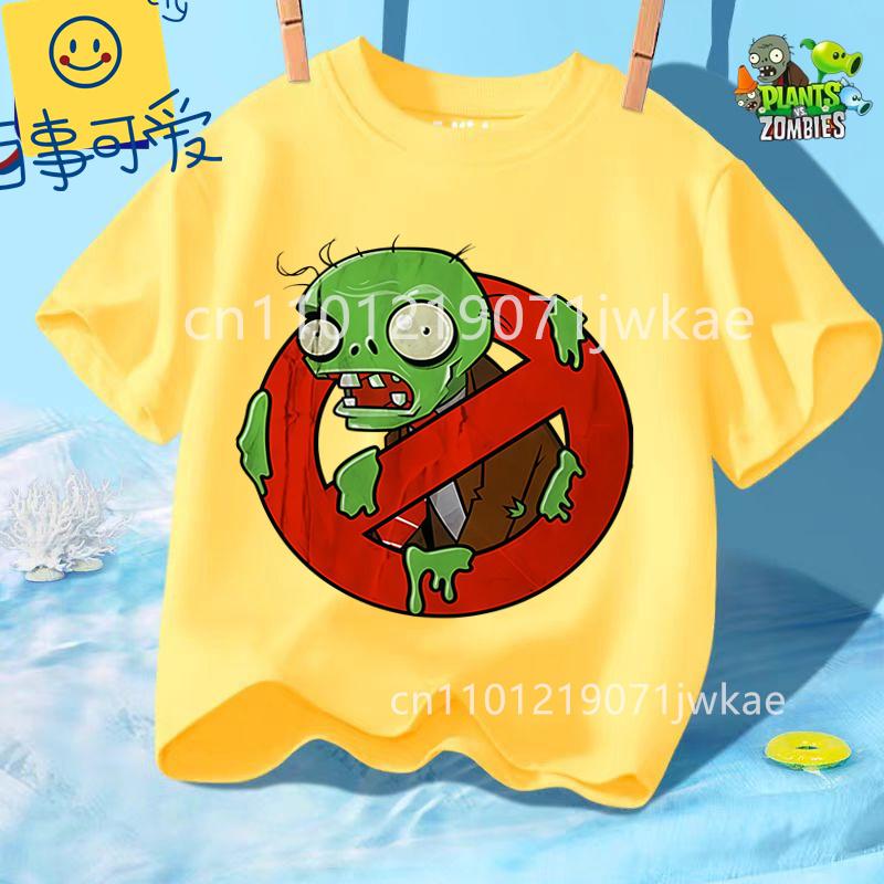 Sommer Rundhals T-Shirt für Jungen Mädchen Lässig Tägliche Kleidung Plants Vs Zombies Niedlich Kawaii Cartoon Mode Street Style 312Y