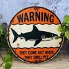 Vintage Shark Warning Metal Sign Retro Wall Decor for Bar Garage Home