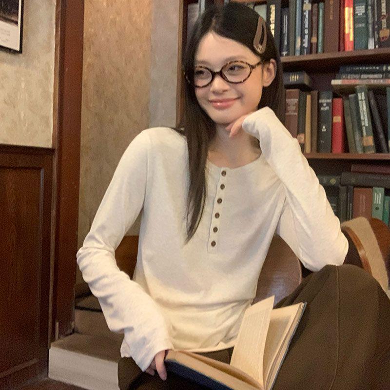 Autumn/Winter Pure Desire Spicy Girl Cotton Long-Sleeve Slimming T-shirt - Women's Versatile Flattering Top