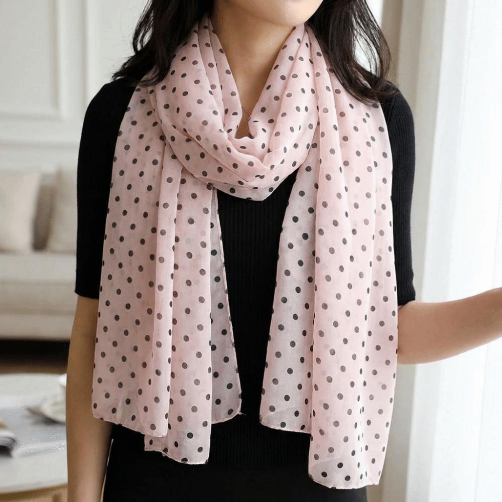 Breathable Sun Protection Shawl Thin Chiffon Long Beach Silk Scarf Polka Dots Printed Scarf Travel