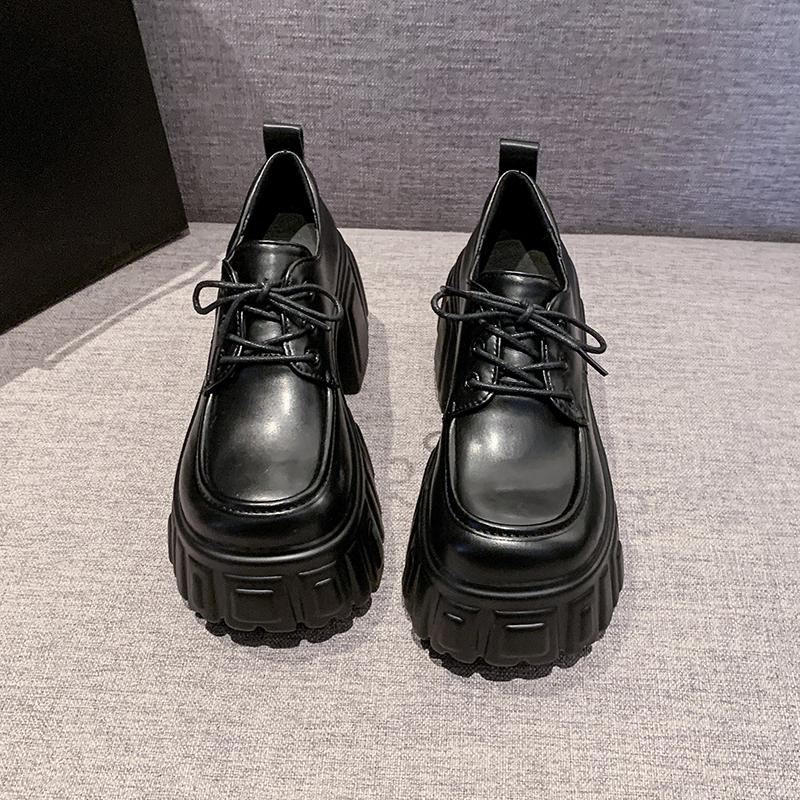 Pantofi Mocasini cu Platformă pentru Femei la Modă, Tocuri Înalte de 8,5 cm, Pantofi cu Șireturi, NOU Trend 2025, Primăvară, Piele, Adidași Groși, Pantofi de Mers în Aer Liber