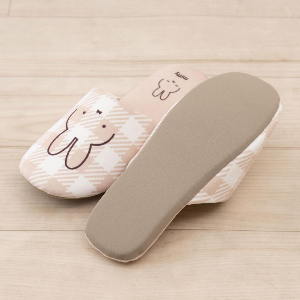 Senko Miffy Check Line One Size Fits Character 66988 Slippers, All, Beige, Design, Washable,
