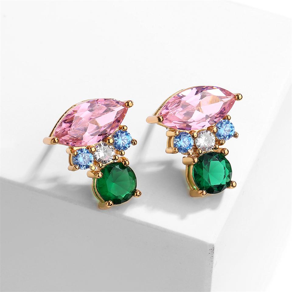 ZAKOL Cute Pink Square Zircon Stud Earrings for Elegant Women Cubic Zirconia Wedding Party Birthday Zircon