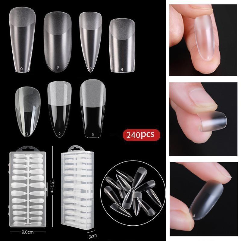240pcs Press on Nails Coffin Nail Tips Clear Full Cover Fake Acrylic UV Gel Nails Extension System Oval Almond Sculpted False Nail Tips
