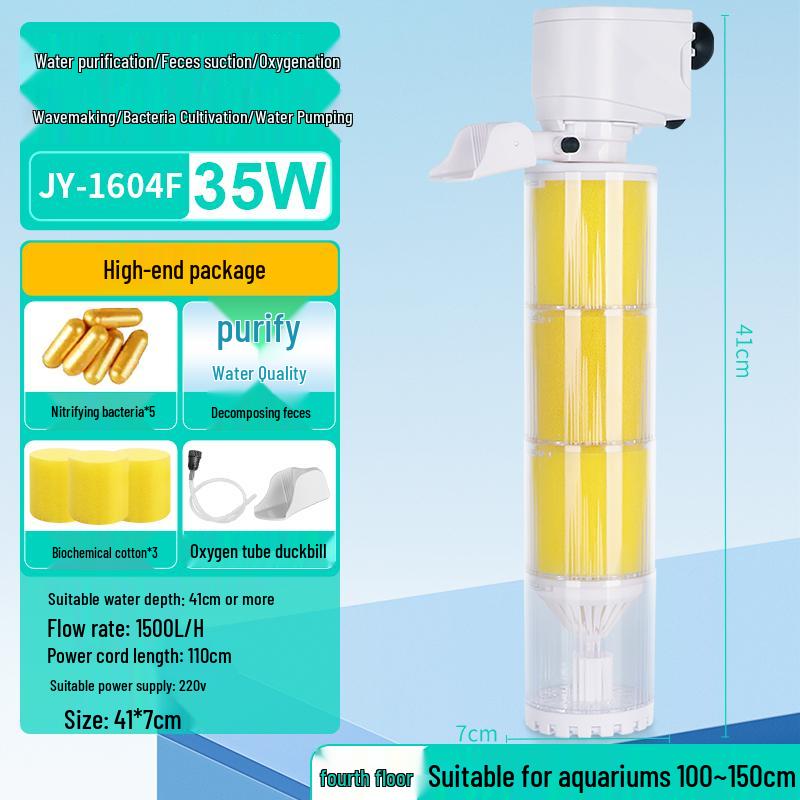 Silent All-in-One Fish Tank Filter with Built-in Oxygenation and Water Circulation