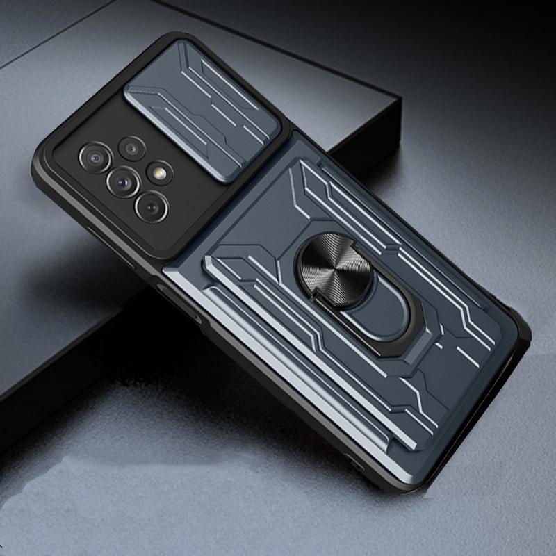 Slide Camera Lens Card Holder Case For Samsung Galaxy S22 Ultra S21 Plus A53 A73 A33 A13 A32 A12 A51 M32 4G 5G Military Grade Detachable Armor Cover