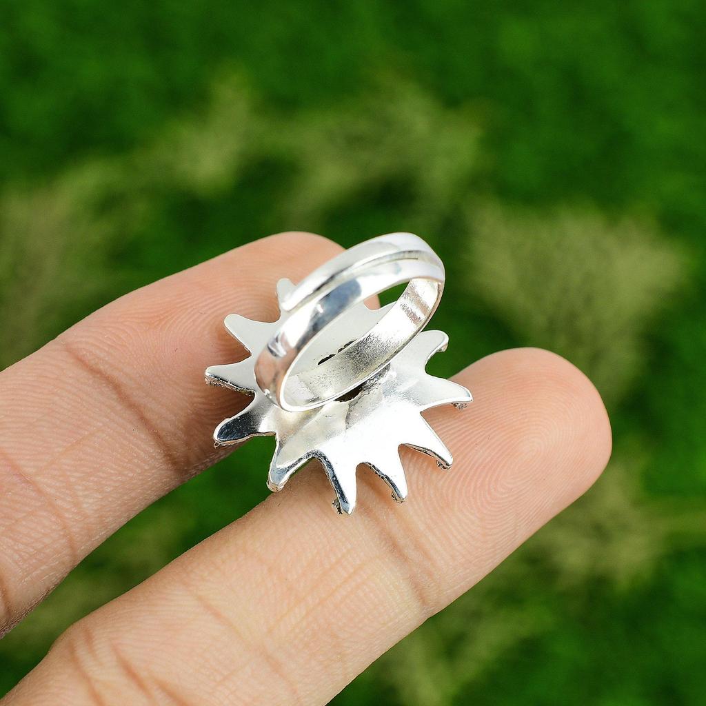 Womens day Deal 925 Sterling Silver Natural Labradorite Flower Stackable Ring