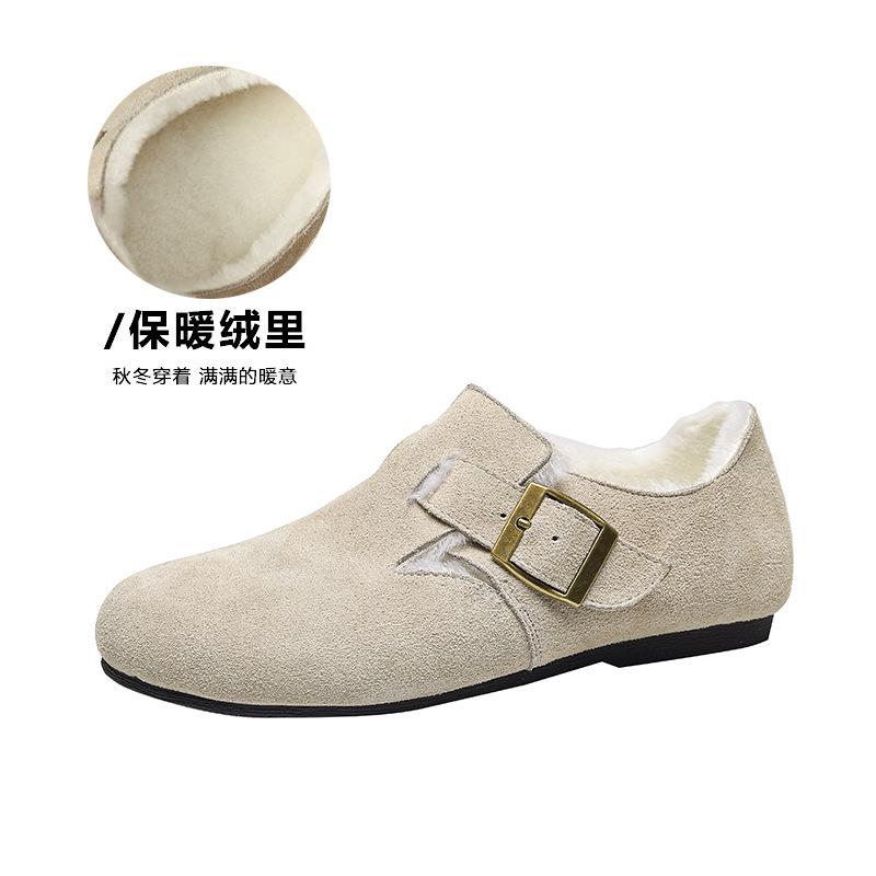 Retro Women's Winter Velvet New Inner Height-increasing Thick-soled Fluffy Shoes Single Shoes Soft-soled Doudou Shoes