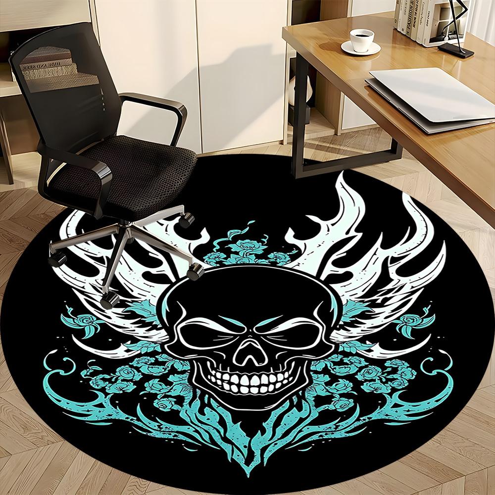 1pc Flame Skull Office Round Area Rug, Under Office Chairs Bedroom Living Room Home Decor, Room Deco