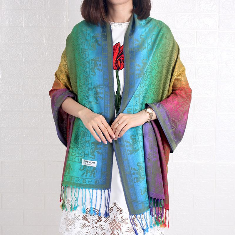 Shawl, Spring and Autumn Color Red Scarf, Large Shawl, Long Women's Cotton Scarf, Headscarf, Elephant Gradual Change Scarf