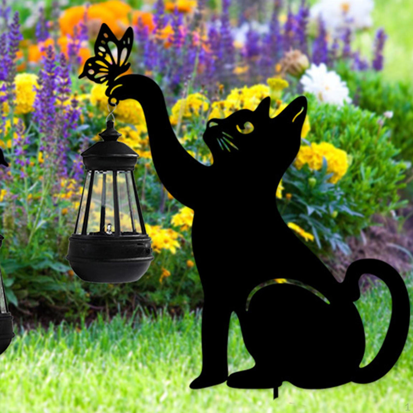 

21.6inch Hanging Solar Lantern Light with Black Cat Silhouette Decorative Durable Garden Stake