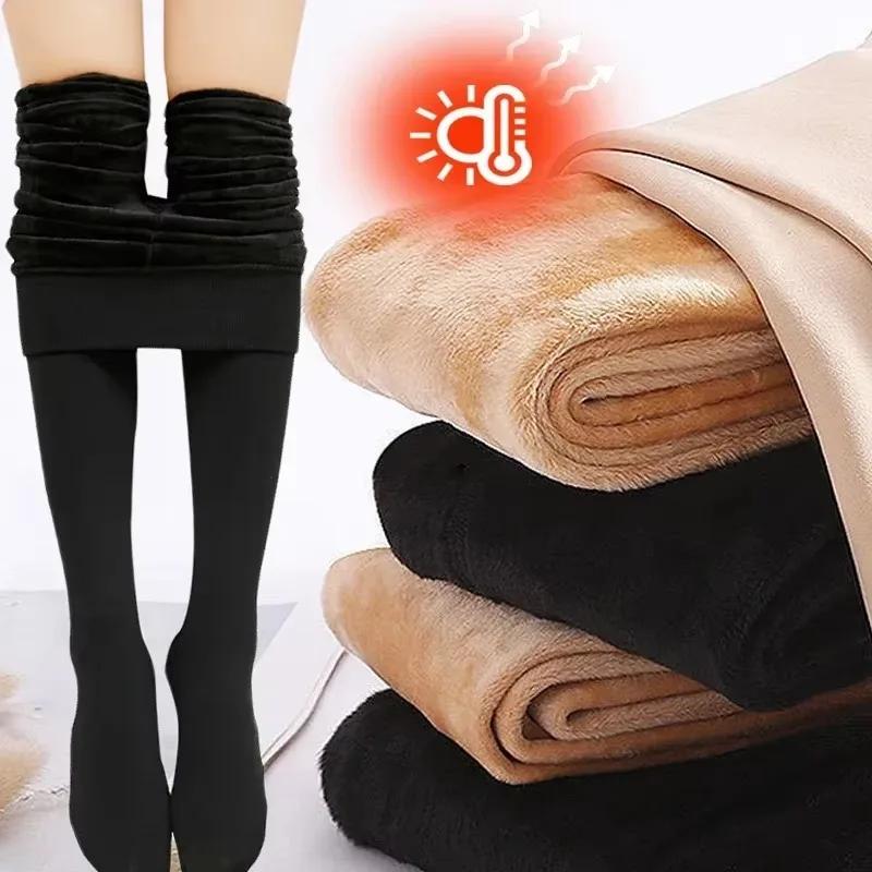 Winter Thicken Tights For Women Thermal Fleece Lined Pantyhose Stockings High Waist Sexy Black White Slim Thermal Stocking Women