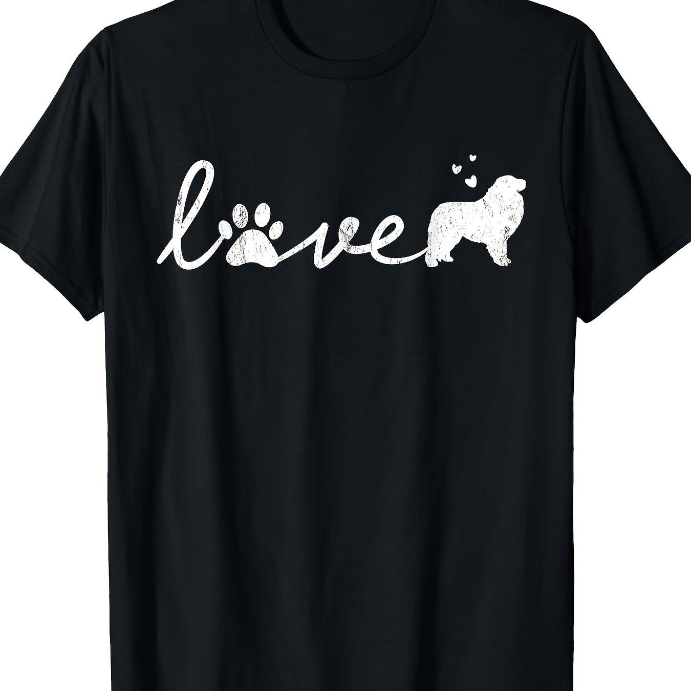 Dog Lover Love Paw Print Fluffy Dog Silhouette Graphic Tee Casual Cotton TShirt S