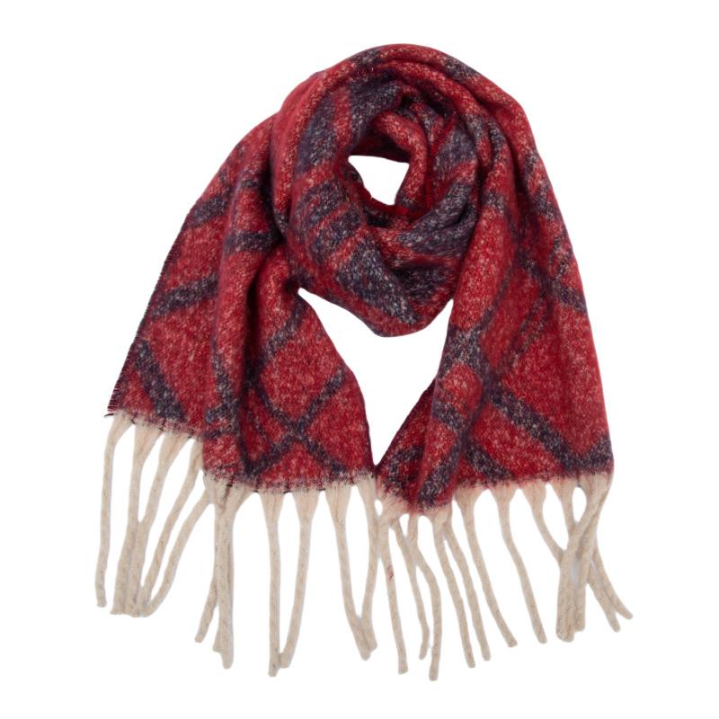 Autumn and winter new loop yarn imitation mohair jacquard double grid scarf