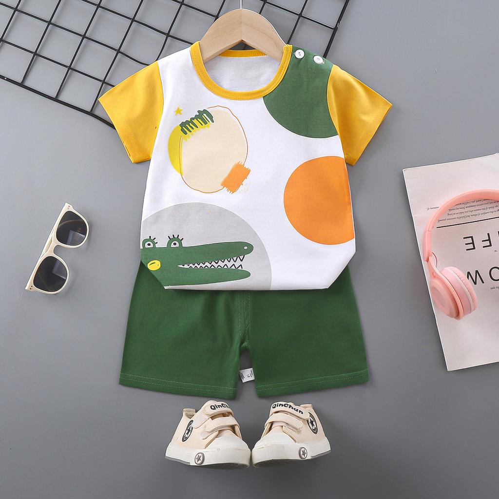 Children's Short-sleeved Suit Pure Cotton Girls Summer Clothes Boys T-shirt Baby Baby Clothes