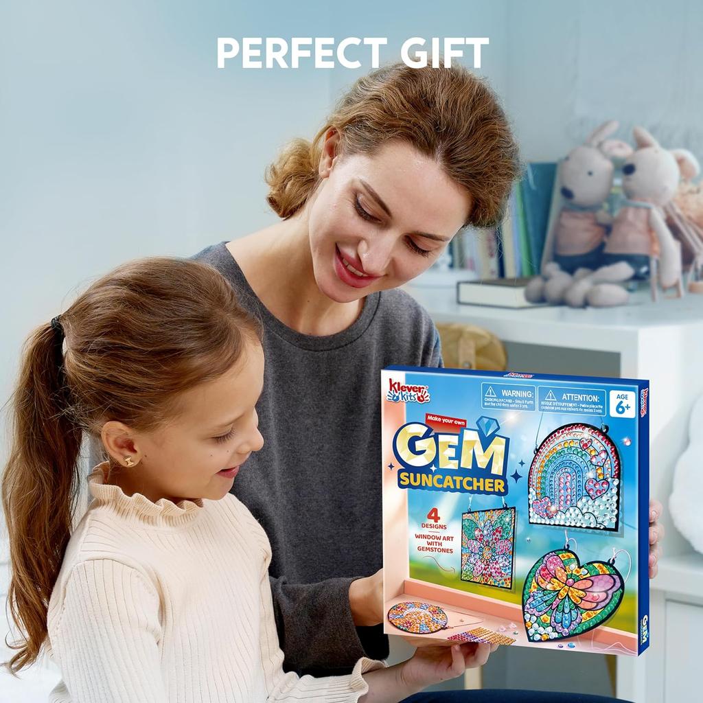 4PCS Window Art Suncatcher Kits Fun Gem Painting Diamond Crafts Boys Girls Birthdays Christmas Gifts JOYFY and for Play Entertaining Safe Kid Friendly