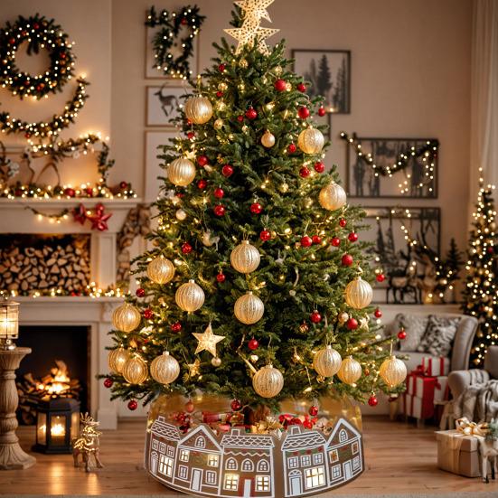 26/28-Inch LED Gingerbread Christmas Tree Collar Xmas Tree Skirt with String Light Xmas Artificial
