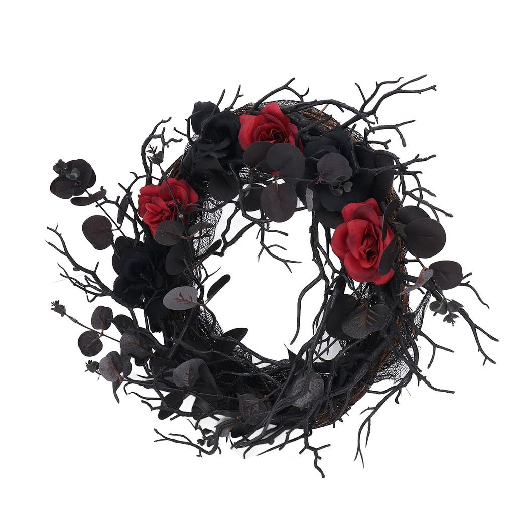 Halloween Wreath Dead Black ABS Artificial Branches Design with Red Flower Door Wreath Garland for Decoration