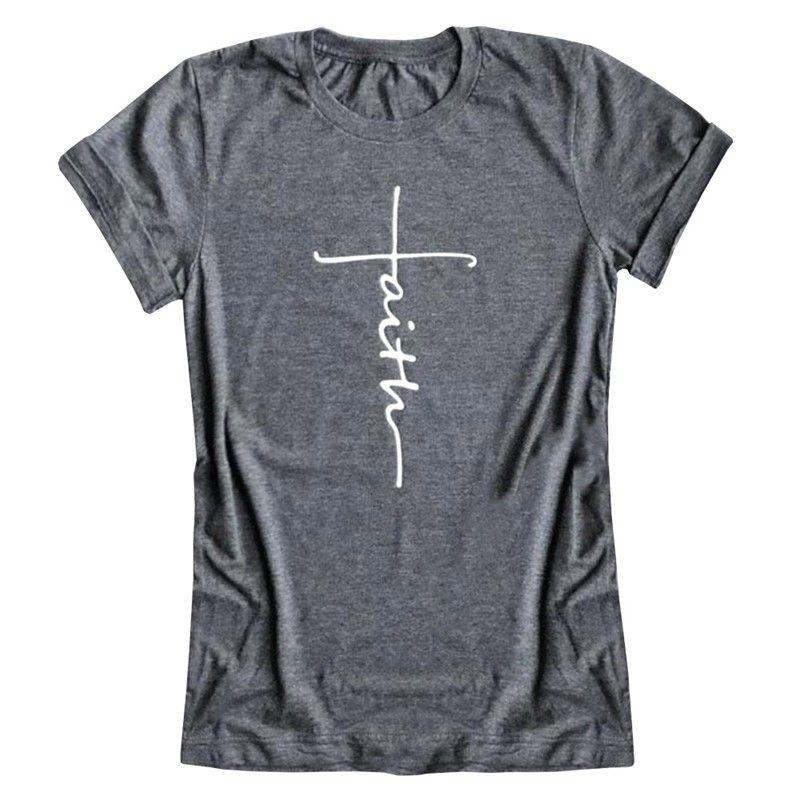 Dames T-shirt met korte mouwen, zomer, met geloofsletterprint, grafisch T-shirt, blouse, mode, in zacht en comfortabel materiaal