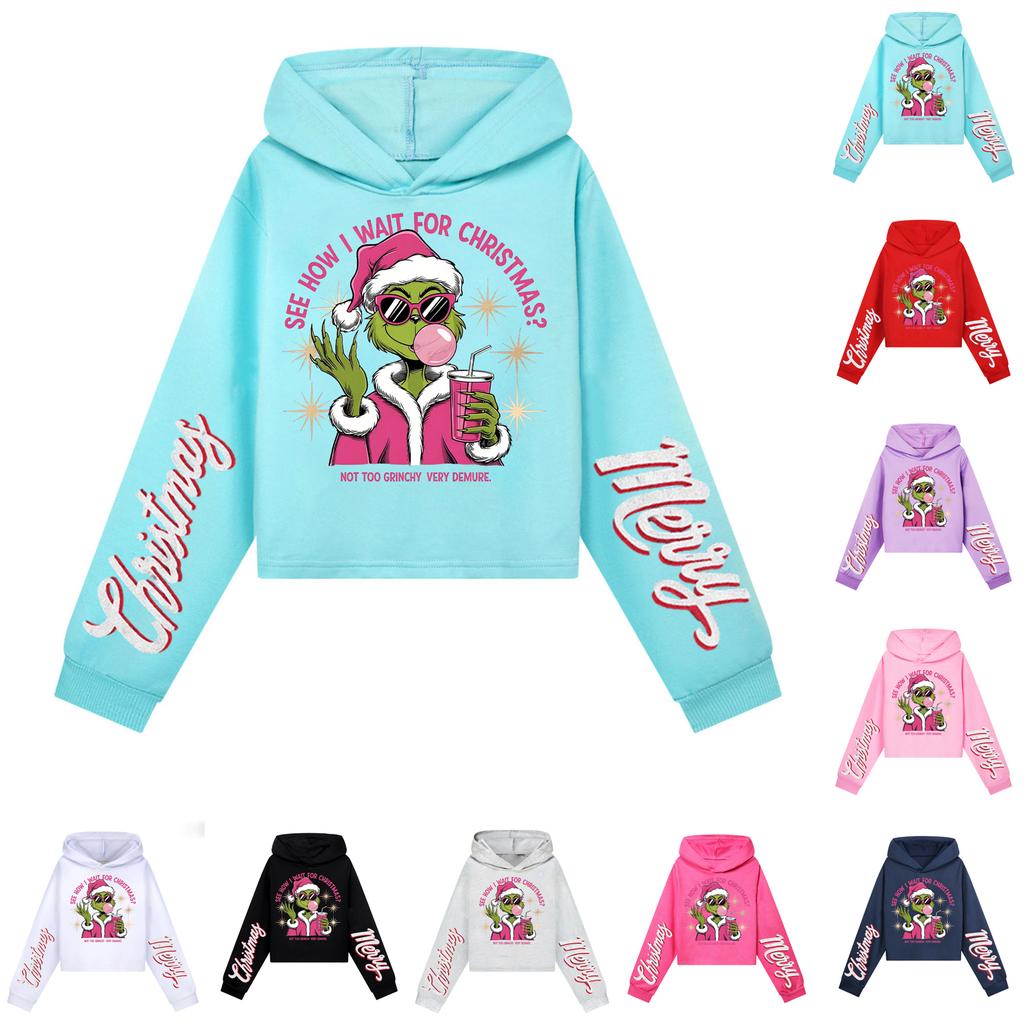 Kids' Casual Fashion Christmas Printed Long Sleeve Hooded Sweatshirt (No Drawstring)
