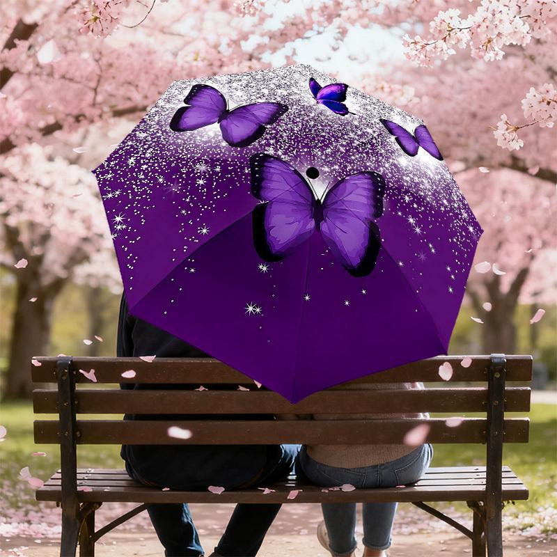 1PC Purple Butterfly Umbrella-8-Rib Reinforced, Automatic Open, Lightweight & Durable, Cute Fashion Accessory for Outdoor-P107