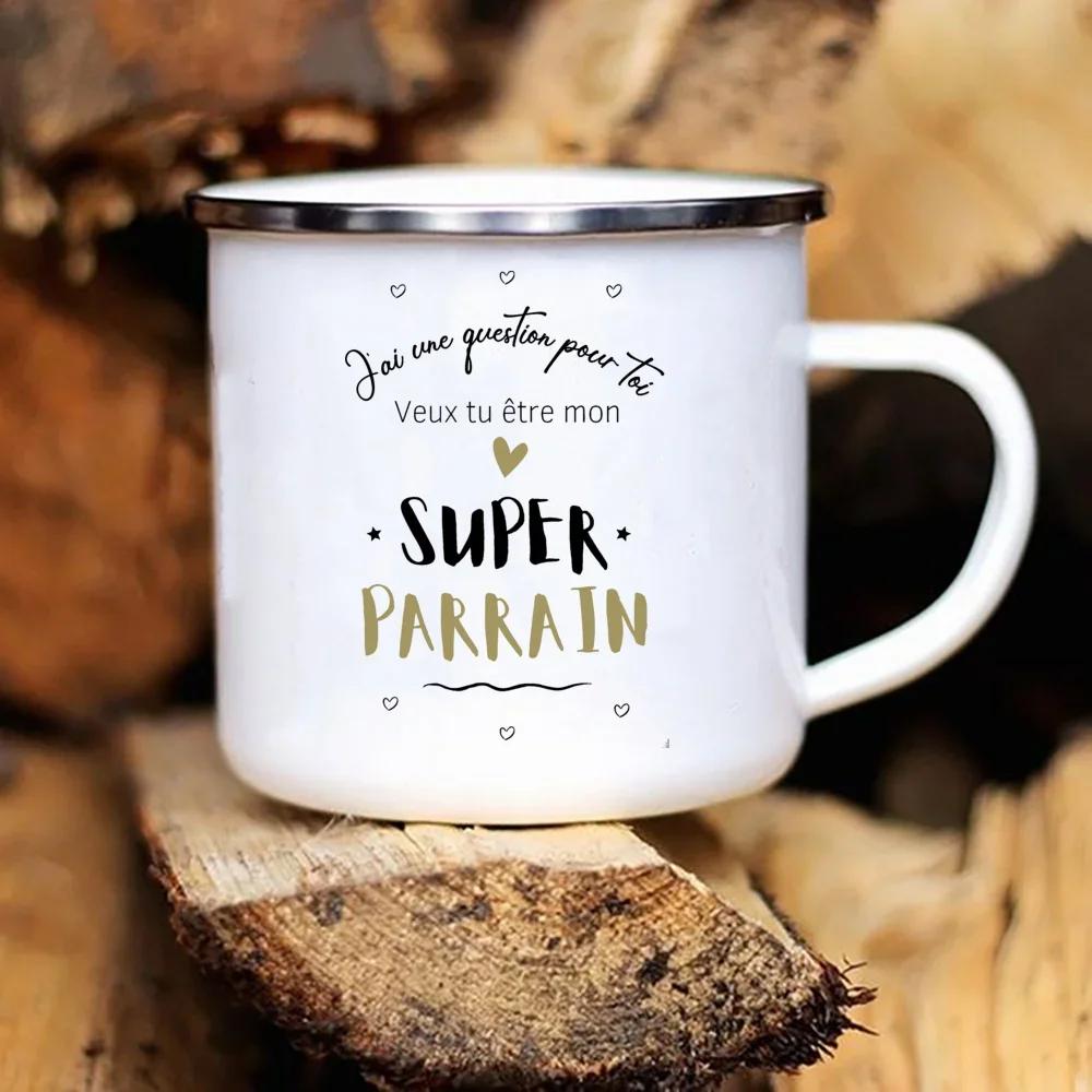 

French Printed Enamel Mug Brother Friends Drink Milk Coffee Cups Pregnancy Announcement Mugs Best Idea Gifts for Tata Marraine 360ml