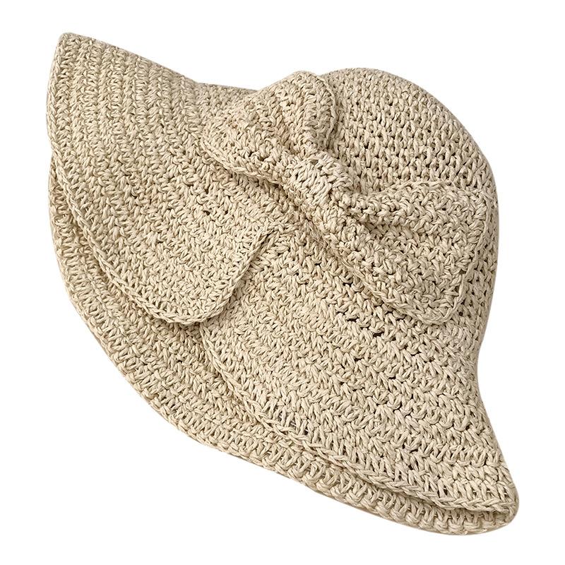 Big Brim Bow Bucket Hat Foldable Visor Beach Hat Small Edge Split Straw Hat Summer Sun Protection
