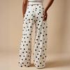 European Style Polka Dot Casual Mid-Waist Non-Stretch Long Denim Pants for Women