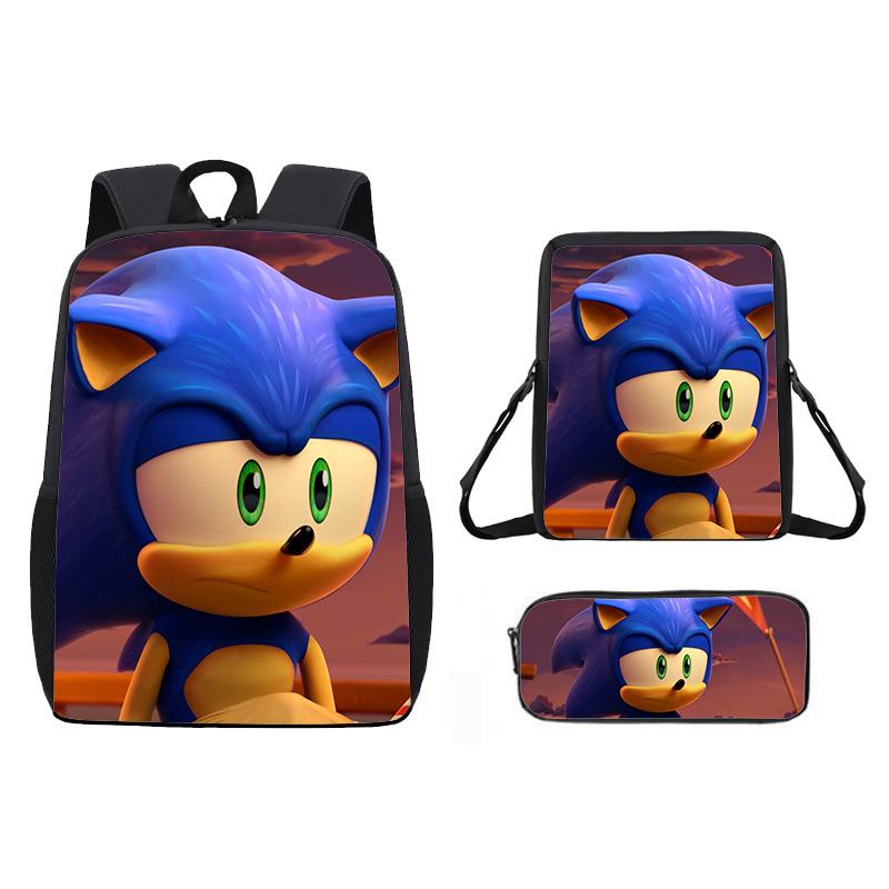Sonic Sonic Backpack Two Dimensional Cartoon Animation Elementary School Bag Backpack Three-Piece Set pencil bag