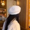 Women’s Hat Sweet and Cute Bowknot Rabbit Fur Plush Beret - Warm Painter Hat for Autumn and Winter