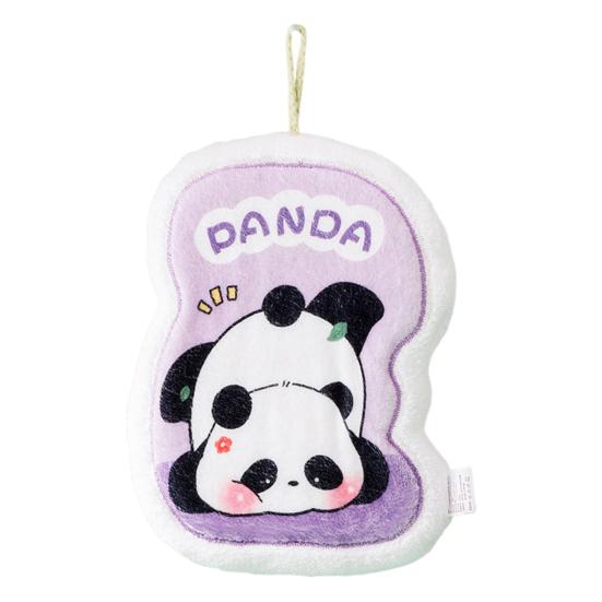 Cartoon Panda Hand Towel Hanging Thickened Washcloth Absorbent Towel with Hanging Ring for Kitchen Bathroom Home Travel