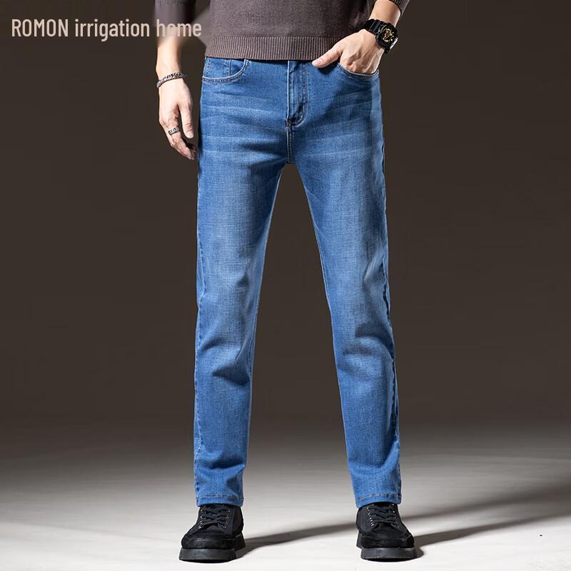 

ROMON Men s Loose Straight-Leg Thickened Denim Jeans 38