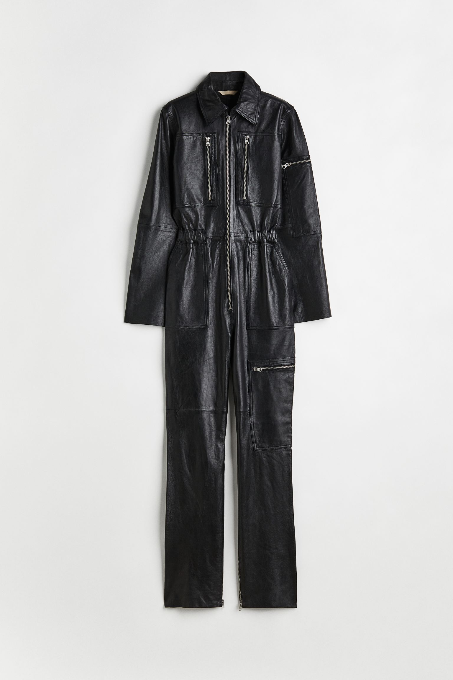 

Zip-detail leather jumpsuit