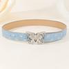 Women's Fashion Versatile Denim Belt with Butterfly Light Blue 3.8cm Wide
