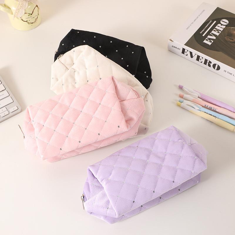 Cotton Quilted Makeup Bag With Large Capacity For Students And Girls