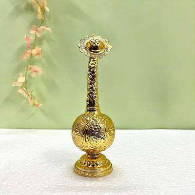 Gold Paneer Sambhu, Attardani,Gulaab Pash Engraved with Floral Design, Rose Water Sprinkler,Pooja Item for Gift (23 CM)