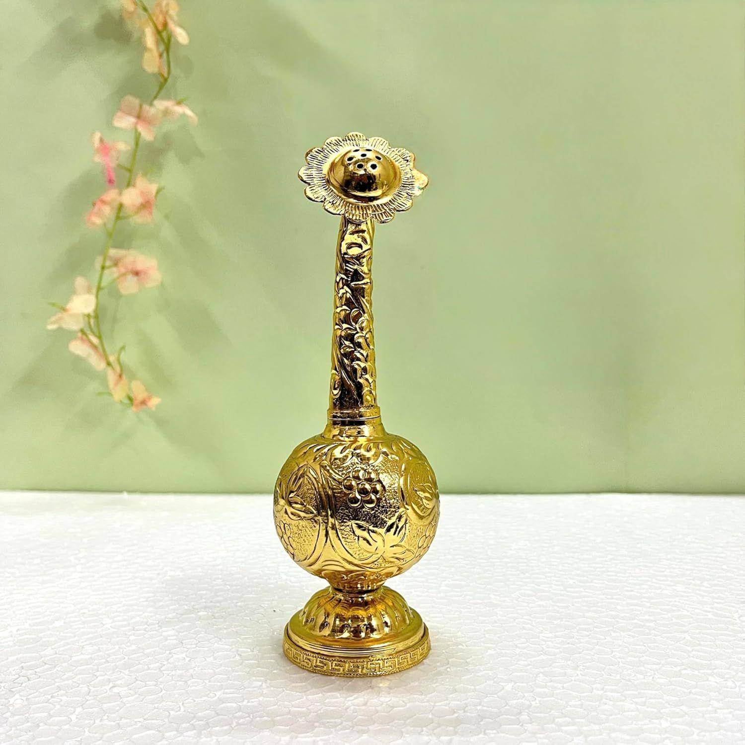 

Золотой Панир Самбху, Аттардани, Гулаб Паш с гравировкой в виде цветочного дизайна, разбрызгиватель розовой воды, предмет для пуджи в подарок (23 см) 23 CM золотистый