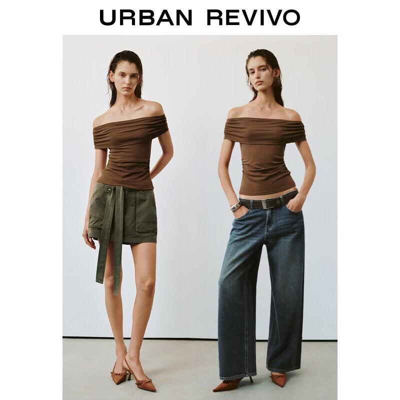 UR2026 Women s Ruched Off-Shoulder Slim T-shirt L