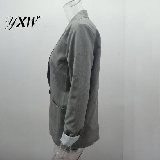 Blazer Coat Long Sleeve Big Pockets Single Button Office Suit Fashion Solid Color Lapel Jacket Workwear