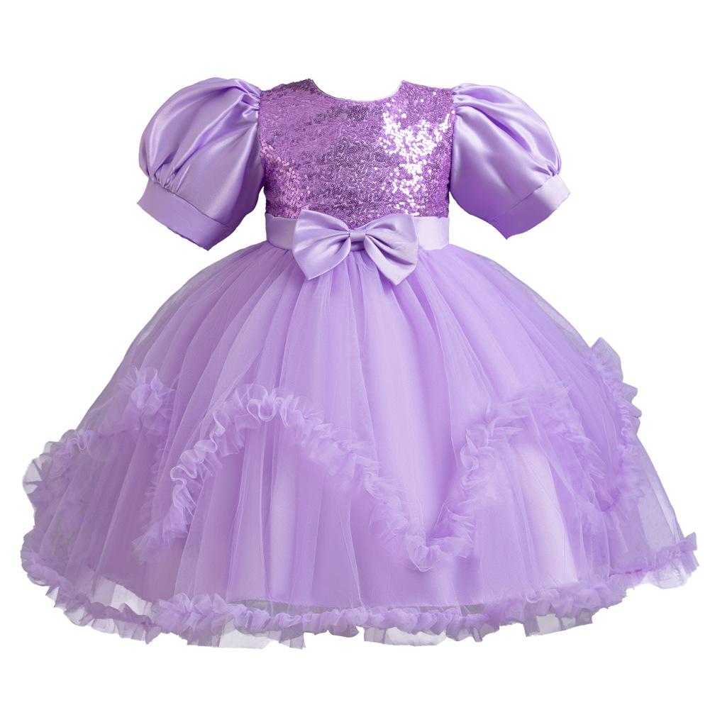 

Платье принцессы для девочек, платье с бантом, пайетками, пышная сетчатая юбка, ведущая, фортепианное выступление, рождественские платья, платья для вечеринок и банкетов 140cm фиолетовый