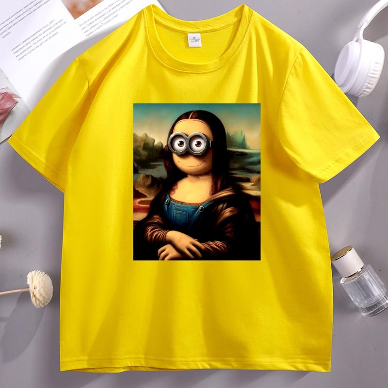 Funny Mona Lisa Graphic Tee Unisex Unisex Casual Cotton Short Sleeve Round Neck T Shirt High Quality Loose Tees Male Clothes