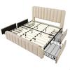 Upholstered Bed, Double Headboard, Golden Stripes, USB Type-C Charging 180*200 cm, Beige Linen with 4 Drawers, Capacity 226 kg (Without Mattress)