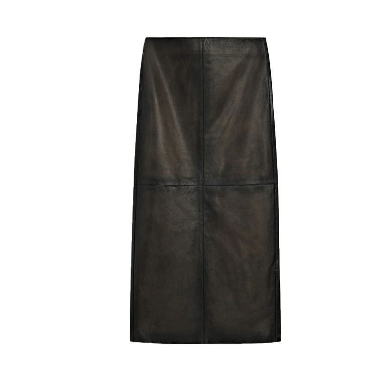 

Spring New Fancy Black Stitching Poly Urethane Leather Back Slit Mid-Length Half-Length Straight Skirt 5306836 Black L